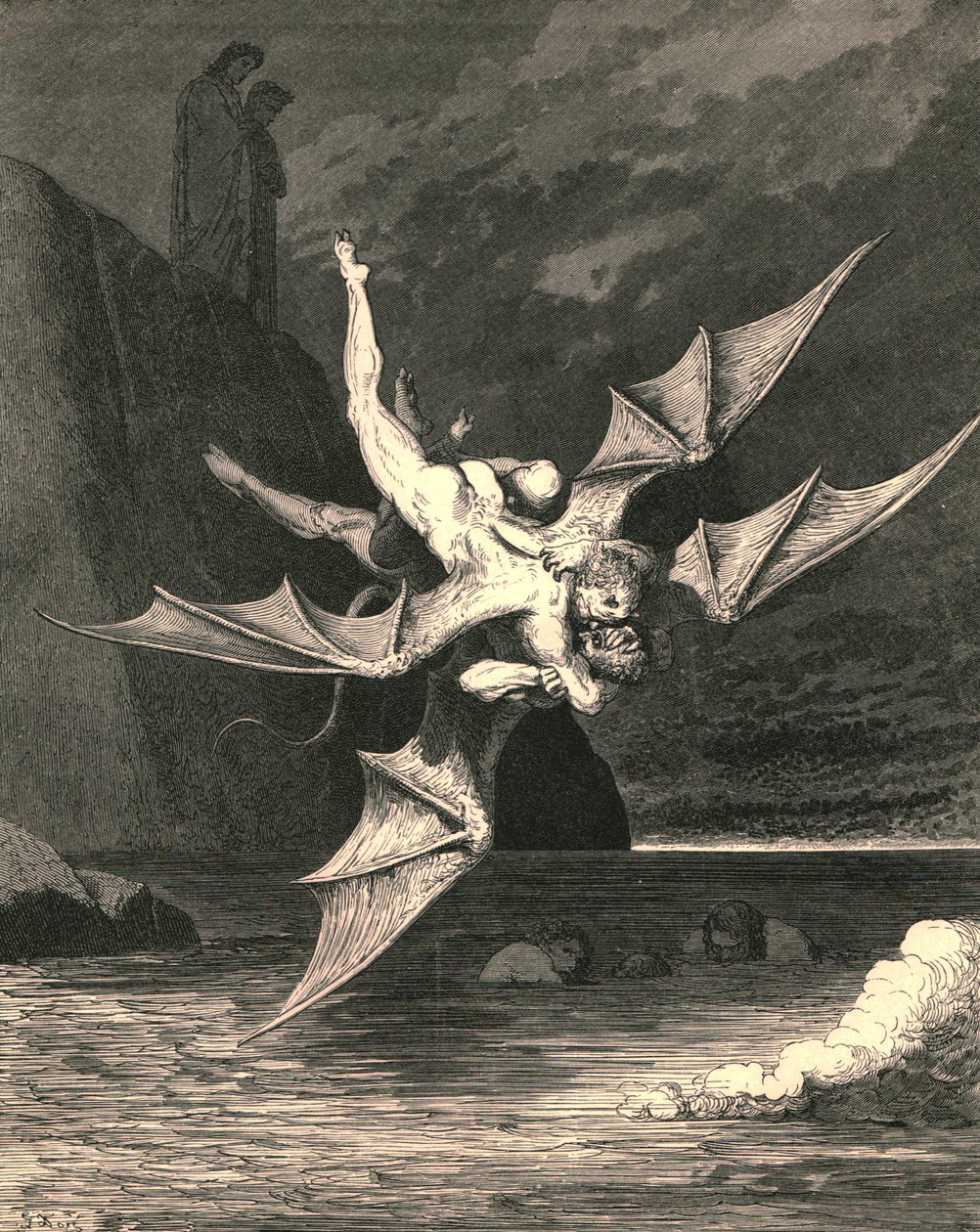 Men den anden viste sig at være en høg...og i den kogende sø faldt begge, c1890. af Gustave Dore