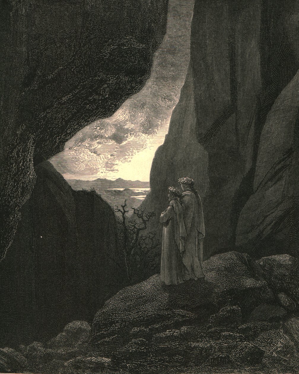 På den skjulte måde kom min guide og jeg ind for at vende tilbage til den smukke verden, ca. 1890. af Gustave Dore