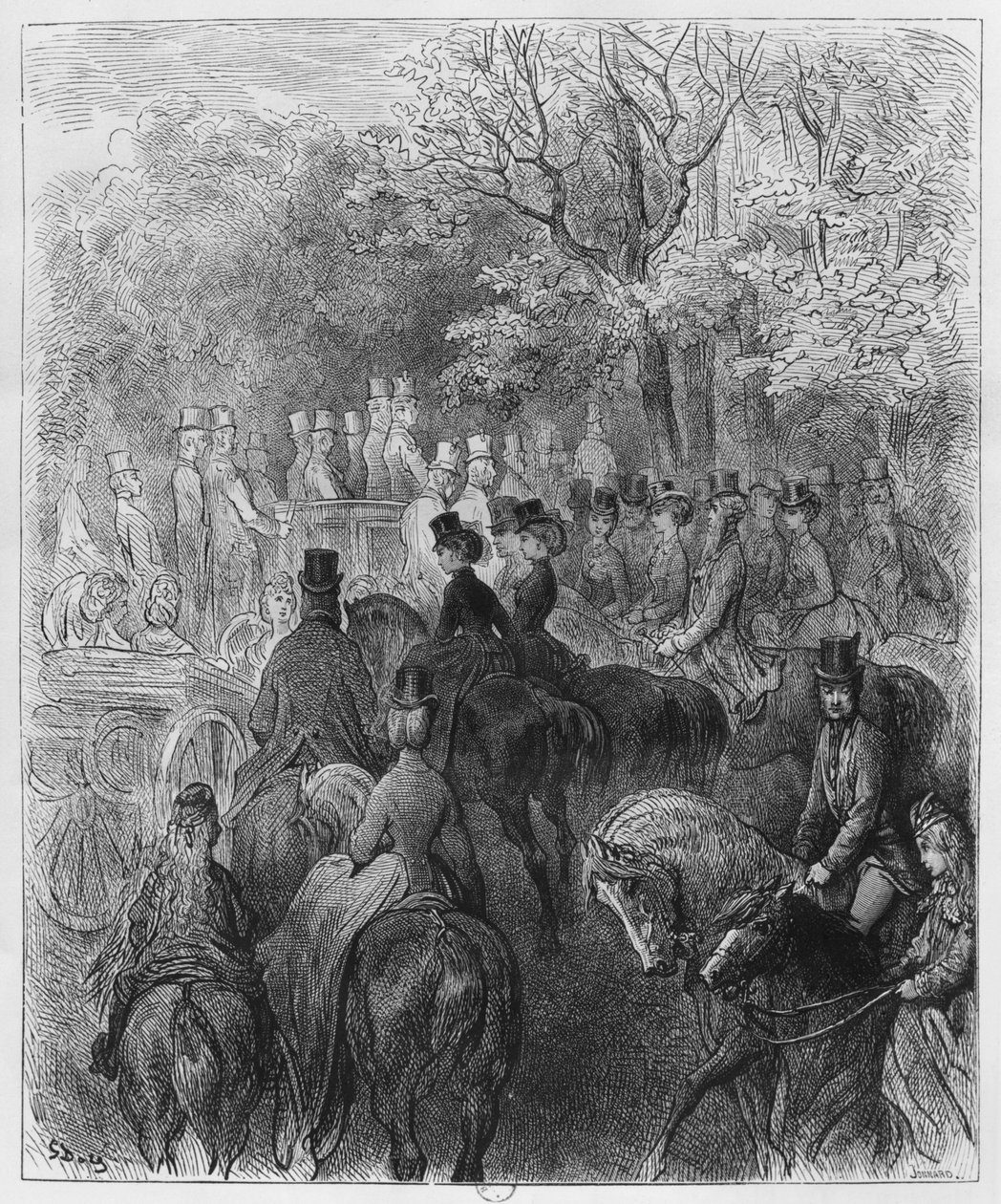 Vogne og ryttere i Hyde Park, illustration fra 