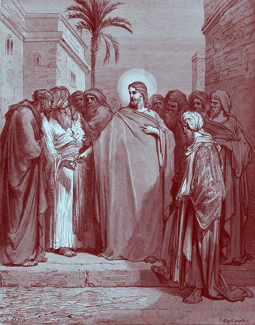 Kristus og de penge, der skal betales i skat - Bibelen af Gustave Dore