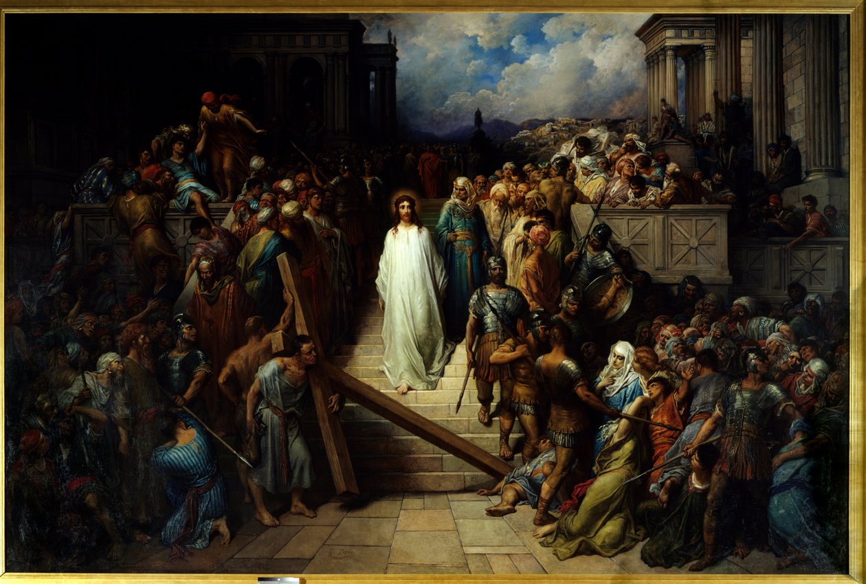 Kristus forlader præsten. Efter at være blevet fordømt af folket, begyndte Jesus Kristus at begynde korsvejen. Maleri af Gustave Dore (1832-1883) af Gustave Dore