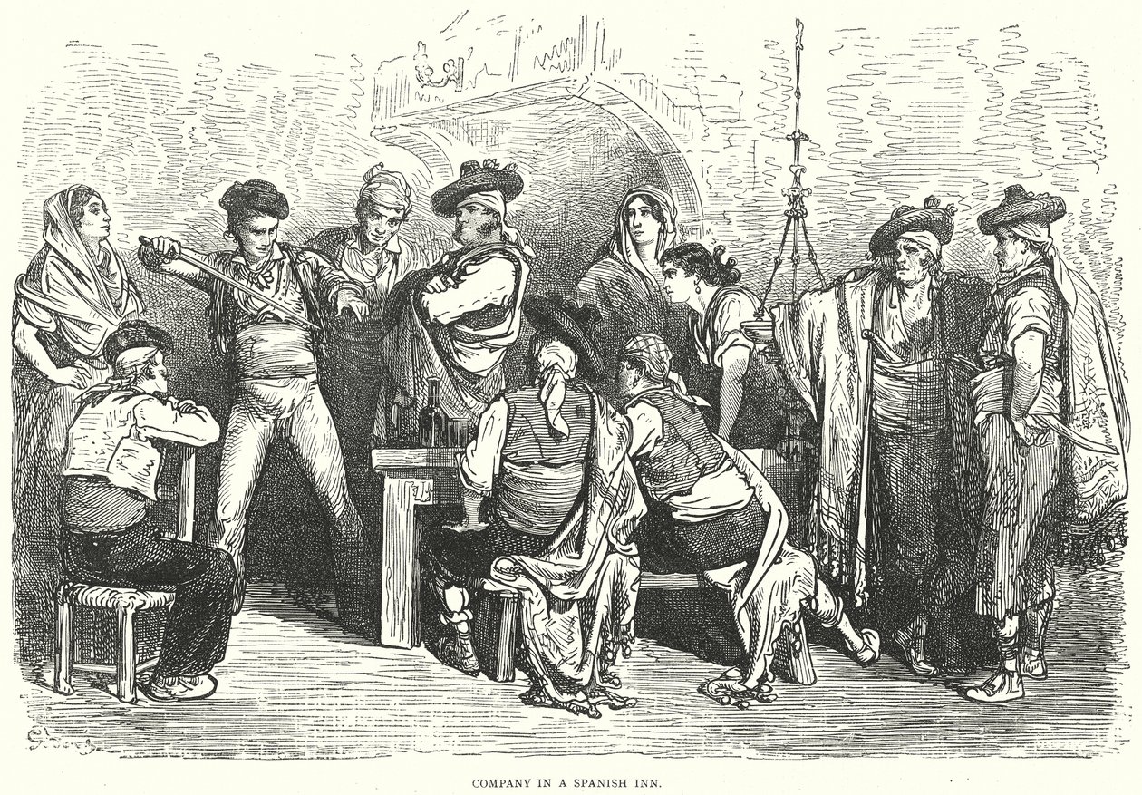 Selskab på en spansk kro (gravering) af Gustave Dore
