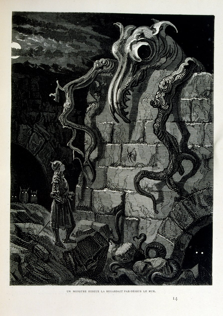 Croque-Mitaine; 1863 illustration, af Gustave Dore (1832 1883); Fransk kunstner, grafiker, illustrator. Croque-Mitaine (The bogeyman) en ondsindet karakter præsenteret for børn for at skræmme dem og dermed gøre dem klogere. af Gustave Dore