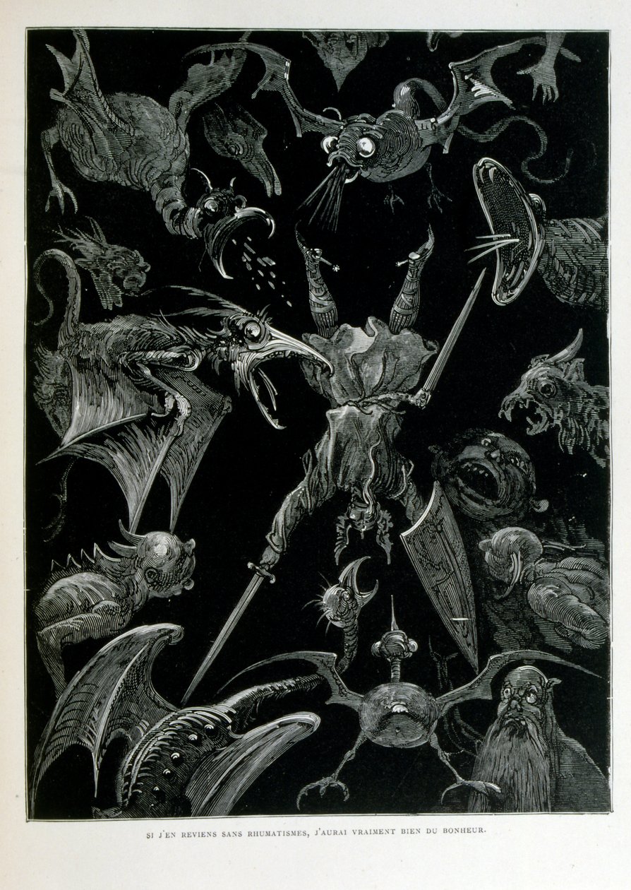Croque-Mitaine; 1863 illustration, af Gustave Dore (1832 1883); Fransk kunstner, grafiker, illustrator. Croque-Mitaine (The bogeyman) en ondsindet karakter præsenteret for børn for at skræmme dem og dermed gøre dem klogere. af Gustave Dore