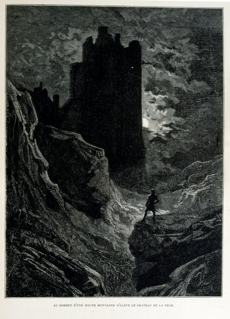 Croque-Mitaine; 1863 illustration, af Gustave Dore (1832 1883); Fransk kunstner, grafiker, illustrator. Croque-Mitaine (The bogeyman) en ondsindet karakter præsenteret for børn for at skræmme dem og dermed gøre dem klogere. af Gustave Dore