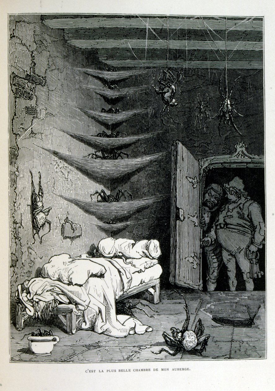 Croque-Mitaine; 1863 illustration, af Gustave Dore (1832 1883); Fransk kunstner, grafiker, illustrator. Croque-Mitaine (The bogeyman) en ondsindet karakter præsenteret for børn for at skræmme dem og dermed gøre dem klogere. af Gustave Dore
