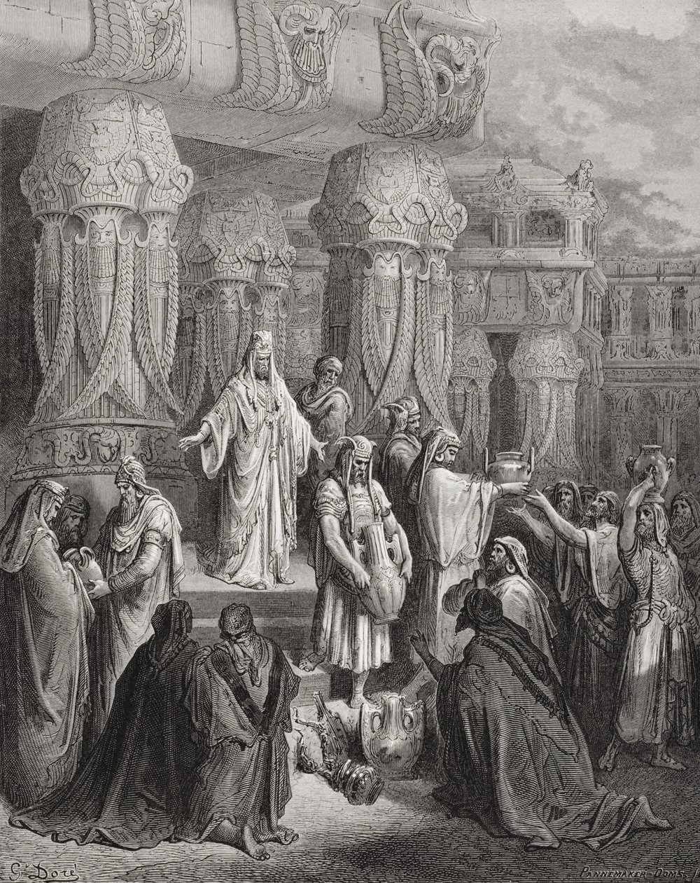 Cyrus Restoring the Vessels of the Temple, illustration fra Dores 