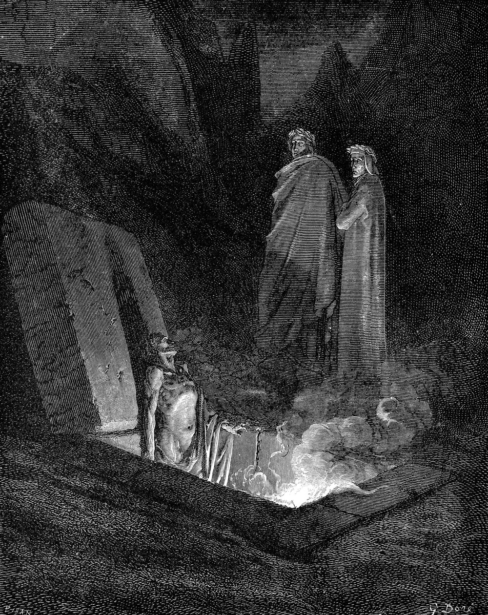 Dante og Virgil ser ind i infernoet, 1863. af Gustave Dore