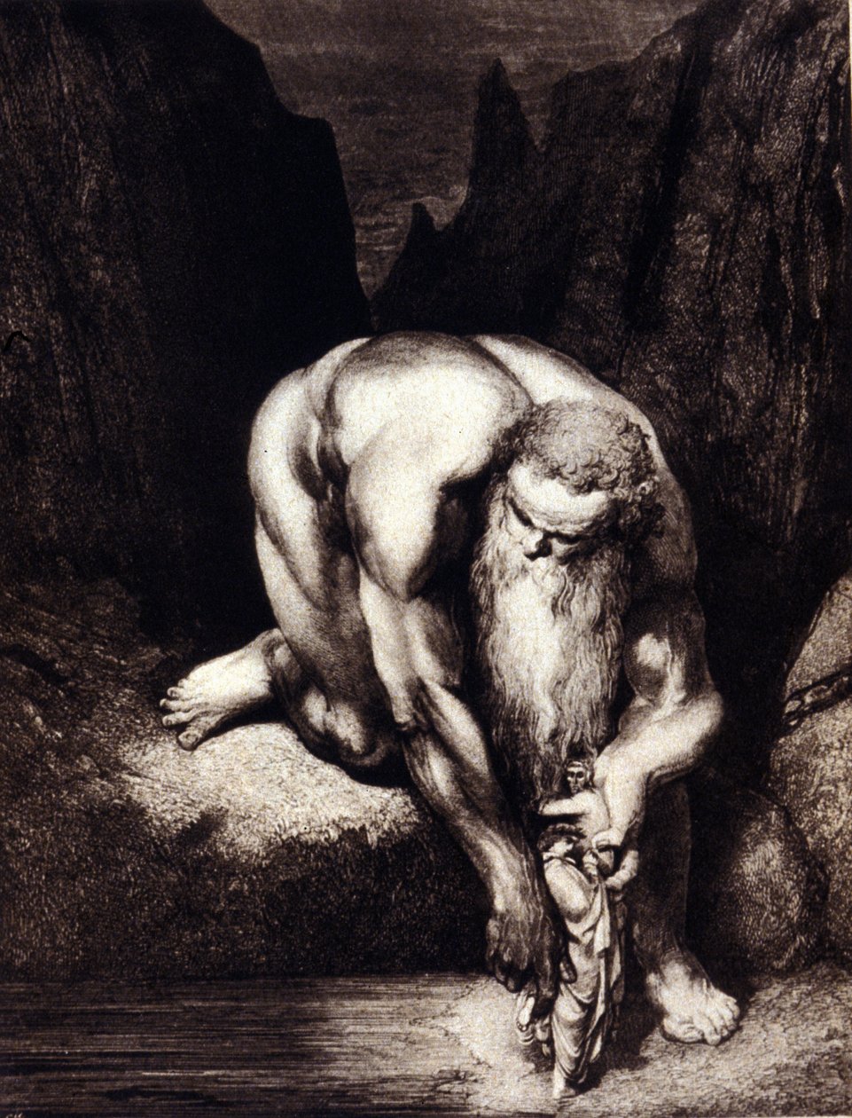 Dante og Virgil møder kæmpen Antaeus. Ill. for den guddommelige komedie af Dante Alighieri af Gustave Doré. af Gustave Dore