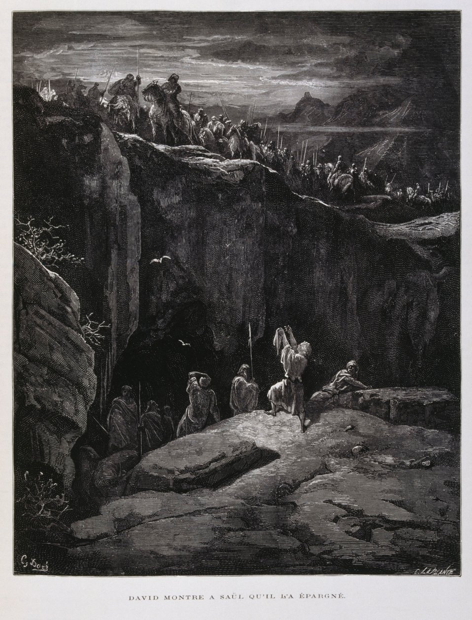 David tilbyder sit sværd i loyalitet over for Saul, Israels konge, Illustration fra Dore-bibelen af Gustave Dore