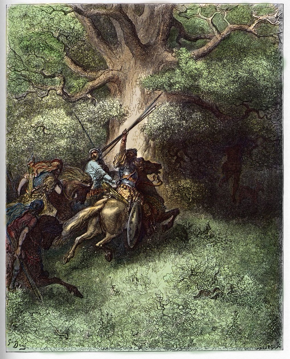 Absaloms død (Avshalom) - Absalons død (eller Avshalom, Absalon). Efter nederlaget mod sin fars tropper forblev Absalon suspenderet af grenene på et træ, der flygtede fra slagmarken - indgraveret i "The Bible illustree" af Gustave Dore (1832) af Gustave Dore