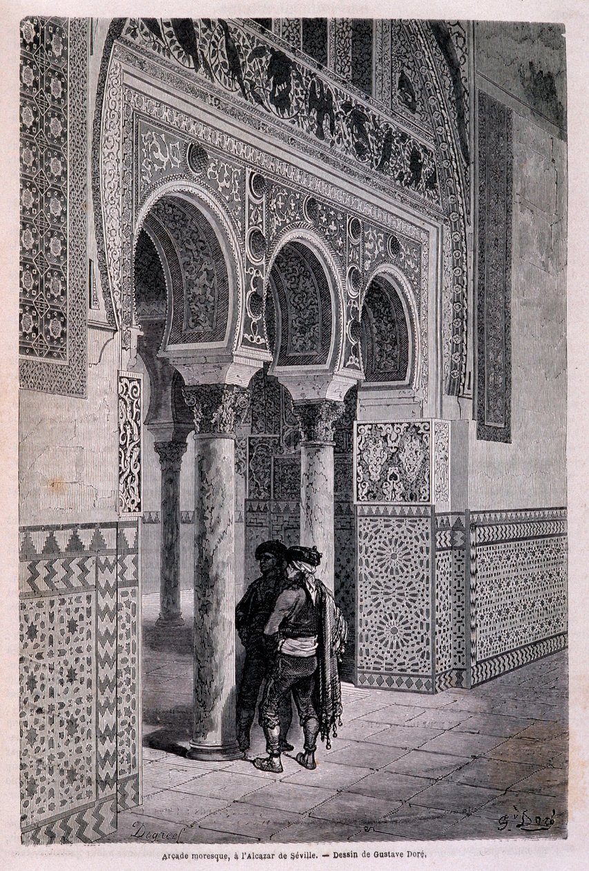 Detalje af Arcade of the Alcazar i Sevilla - af Doré, i "" Tour du Monde"", 2. sem. 1866. af Gustave Dore