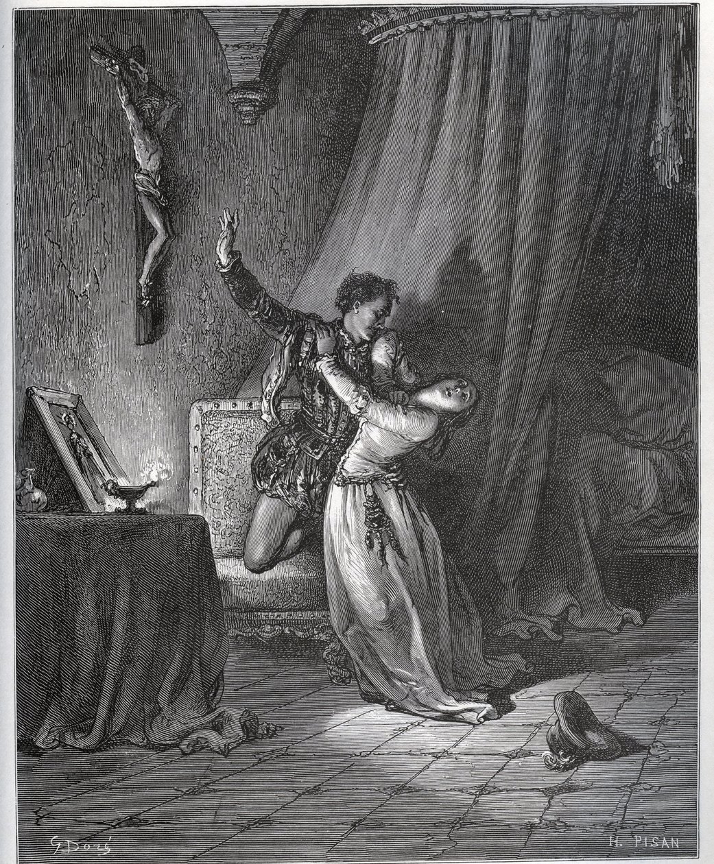 Don Fernand erklærer sin flamme til Dorothee - fra "Don Quixote de la Mancha" af Miguel Cervantes af Gustave Dore