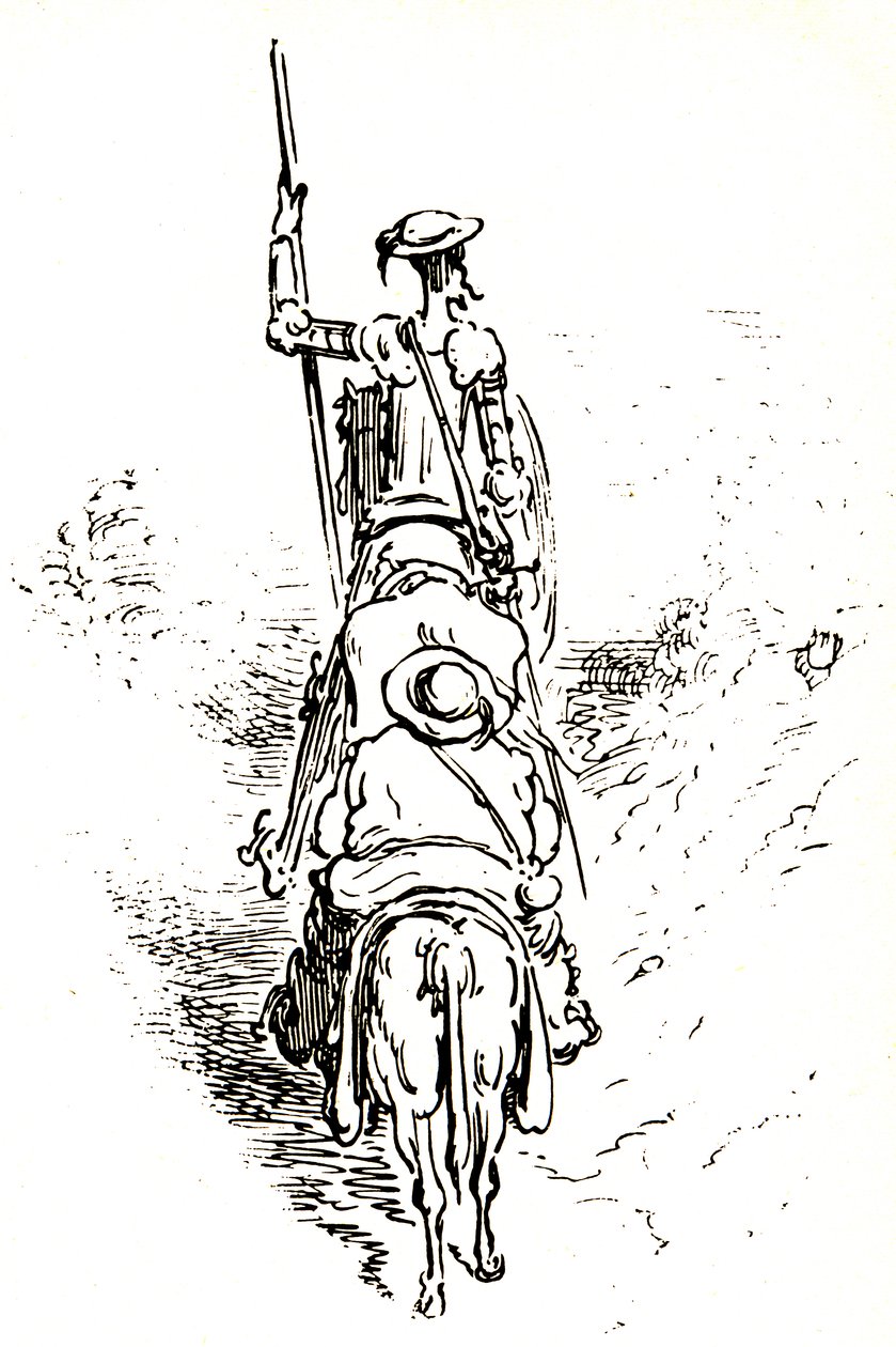 Don Quijote på sin hest, efterfulgt af Sancho på sit æsel af Gustave Dore