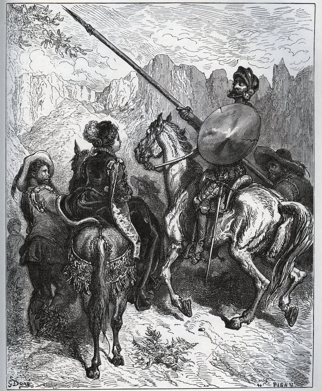 Don Quixote accepterer missionen foreslået af Dorothe-Princess of Micomicon - fra "Don Quixote de la Mancha" af Miguel Cervantes af Gustave Dore