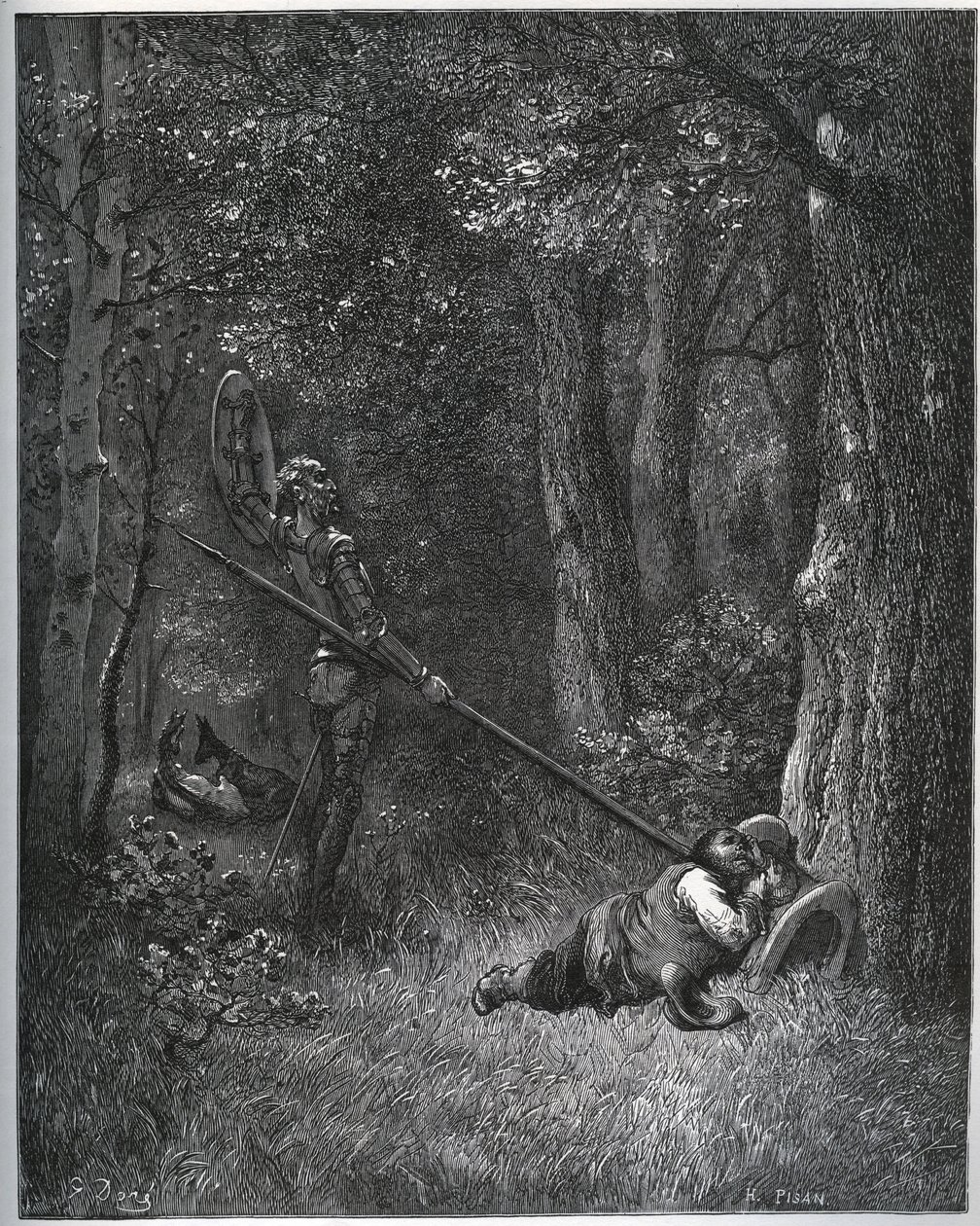 Don Quixote vækker Sancho Panza - fra "Don Quixote de la Mancha" af Miguel Cervantes af Gustave Dore