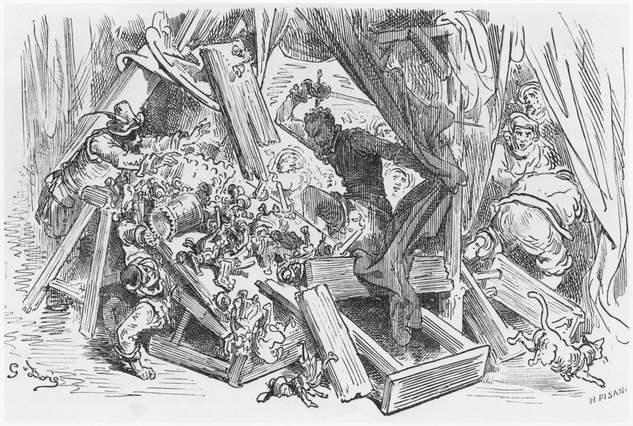 Don Quixote kæmper mod dukkerne, illustration fra 