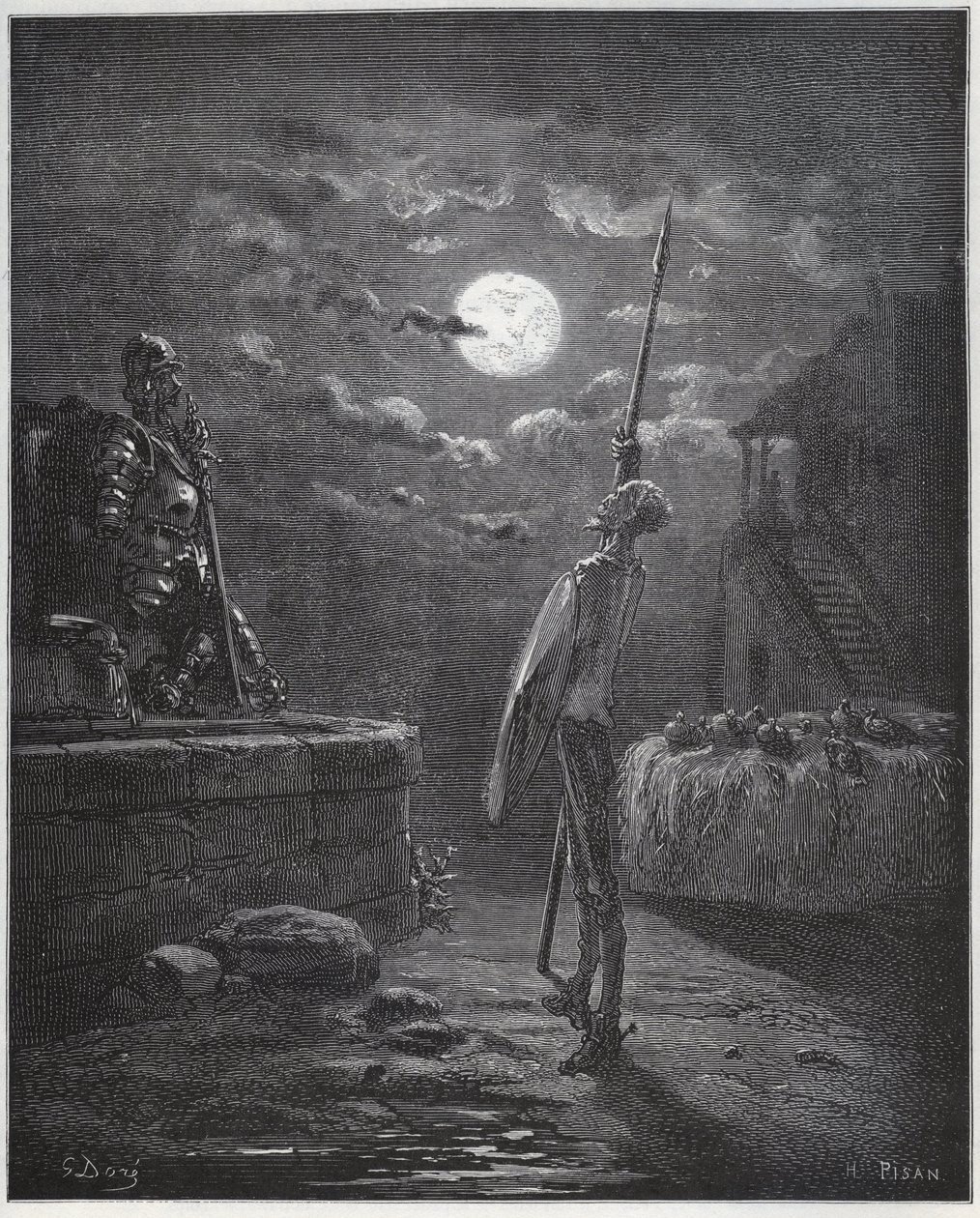 Don Quixote våger over sine arme - fra "Don Quixote de la Mancha" af Miguel Cervantes af Gustave Dore