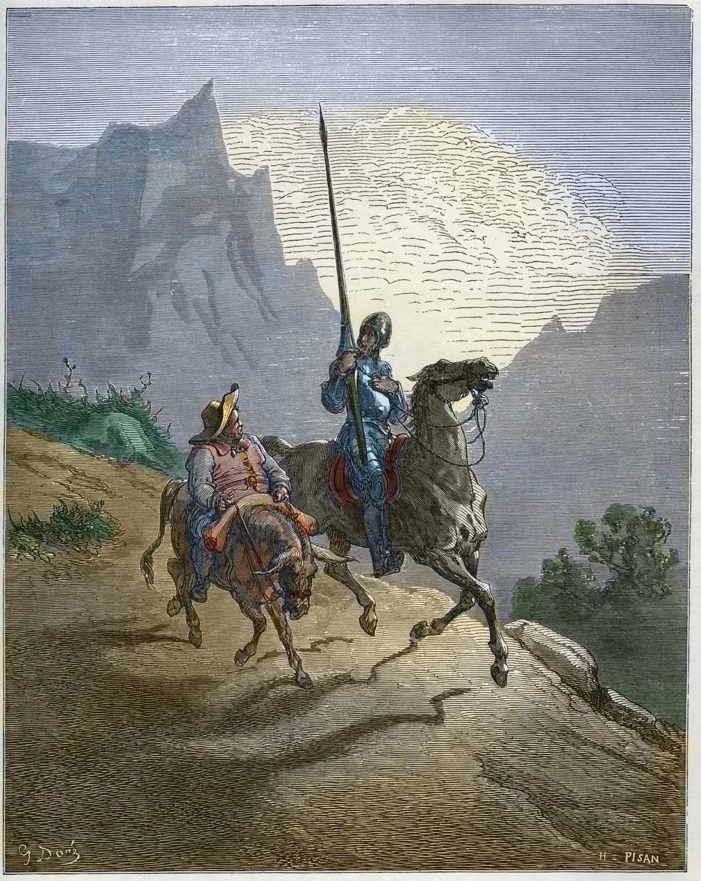 Don Quixote med Sancho Panza - Don Quixote de la Mancha "af Miguel Cervantes af Gustave Dore