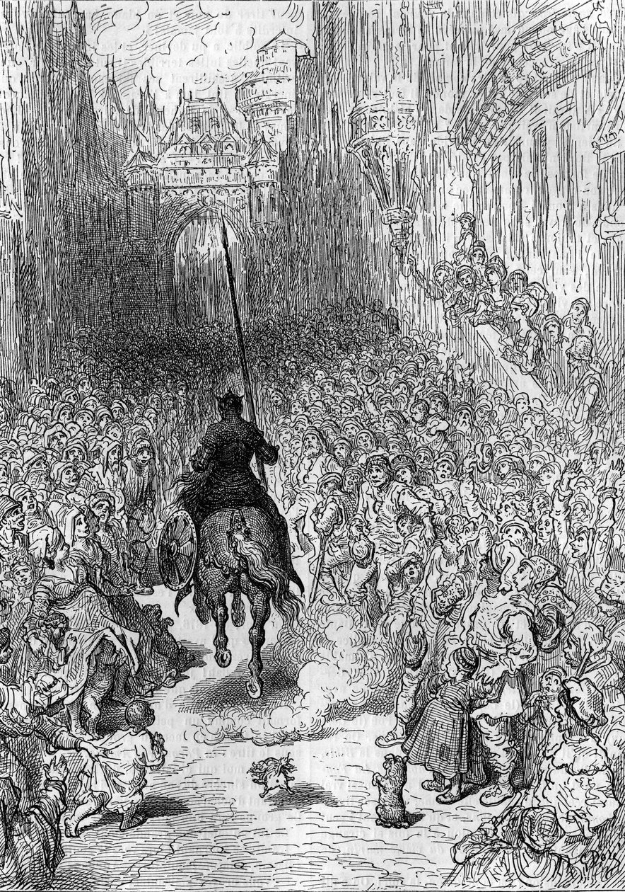 Tegning af Gustave Dore (1832-1883) til digtet "" Furious Roland"" ("Furious Orlando") (1500-tallet) af Ludovico Ariosto, kendt som Ariosta. Indgravering i ""The Diary of Youth"" af Gustave Dore