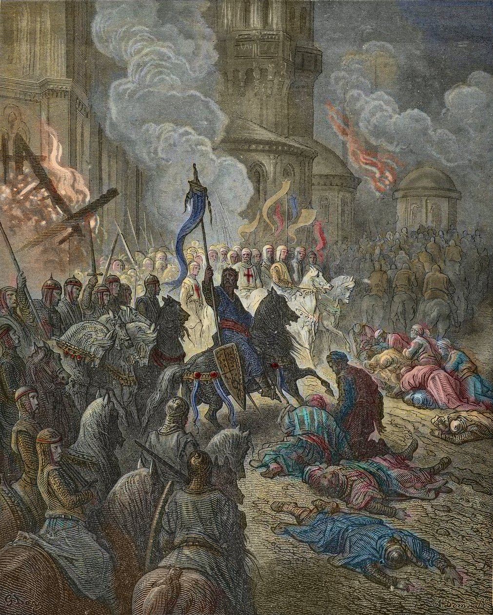 Korsfarernes indtog i Konstantinopel i 1204, illustration fra 