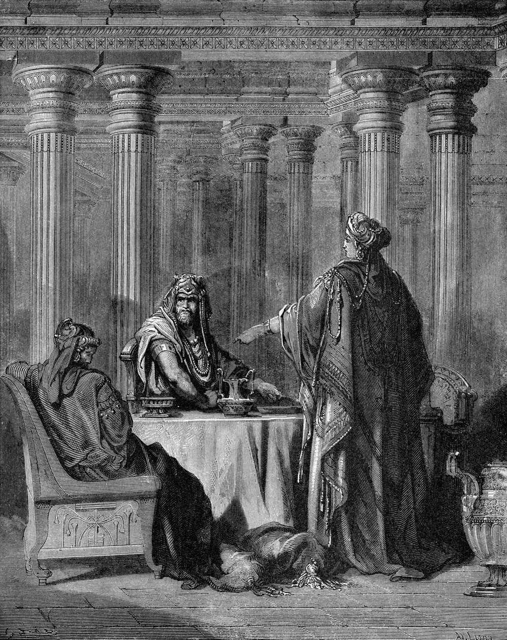Esther anklager Haman af Gustave Dore