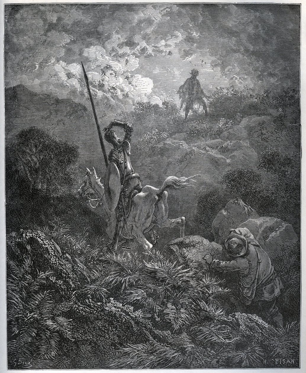 Første tilsynekomst af Deguenille-de-la-Malaise-minen - fra "" Don Quixote de la Mancha"" af Miguel Cervantes (1547-1616) (Don Quixote) - Træsnit efter tegning af Gustave Dore af Gustave Dore