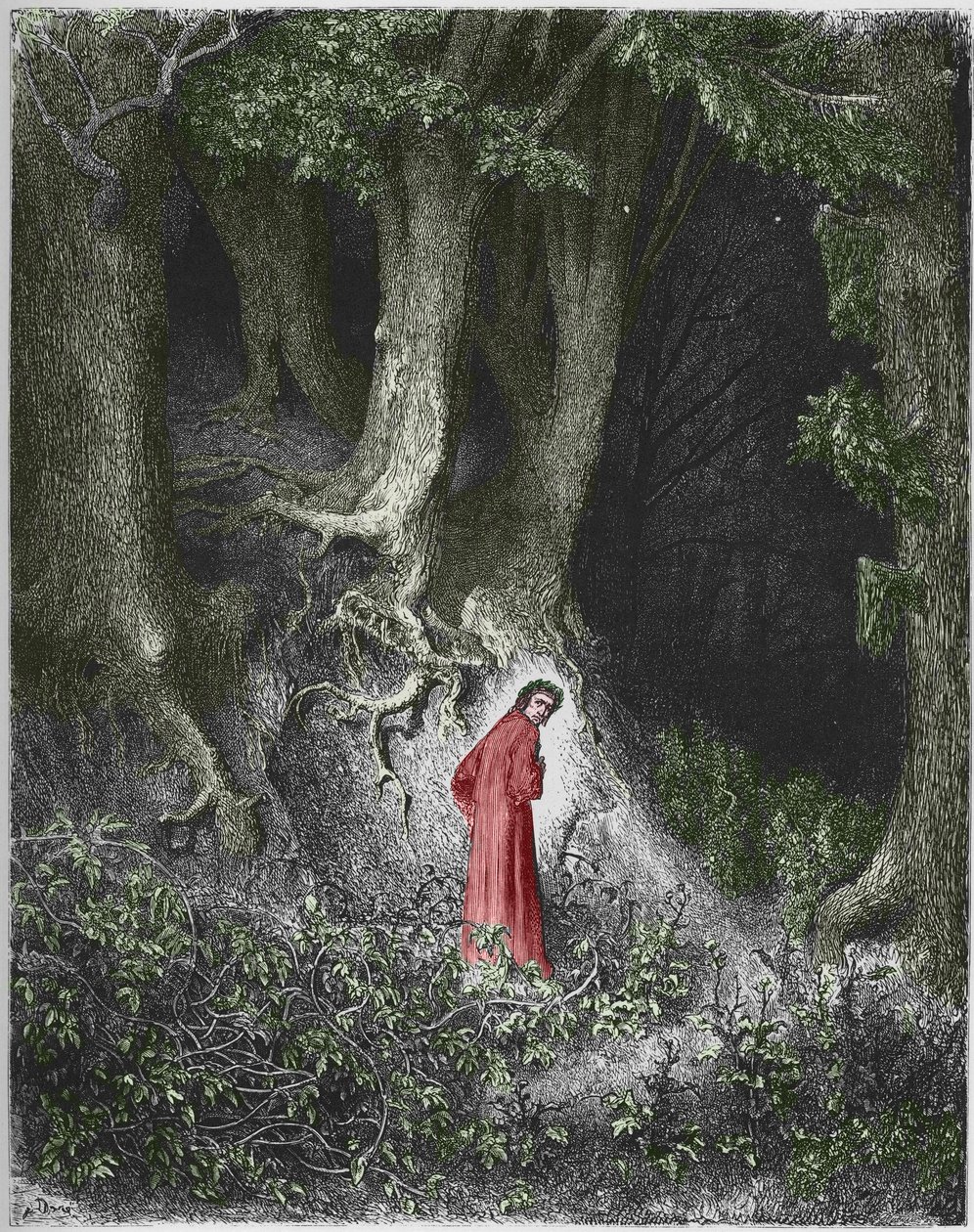 Første helvedesang: digteren Dante befinder sig i en skov. Illustration af Gustave Dore af Gustave Dore