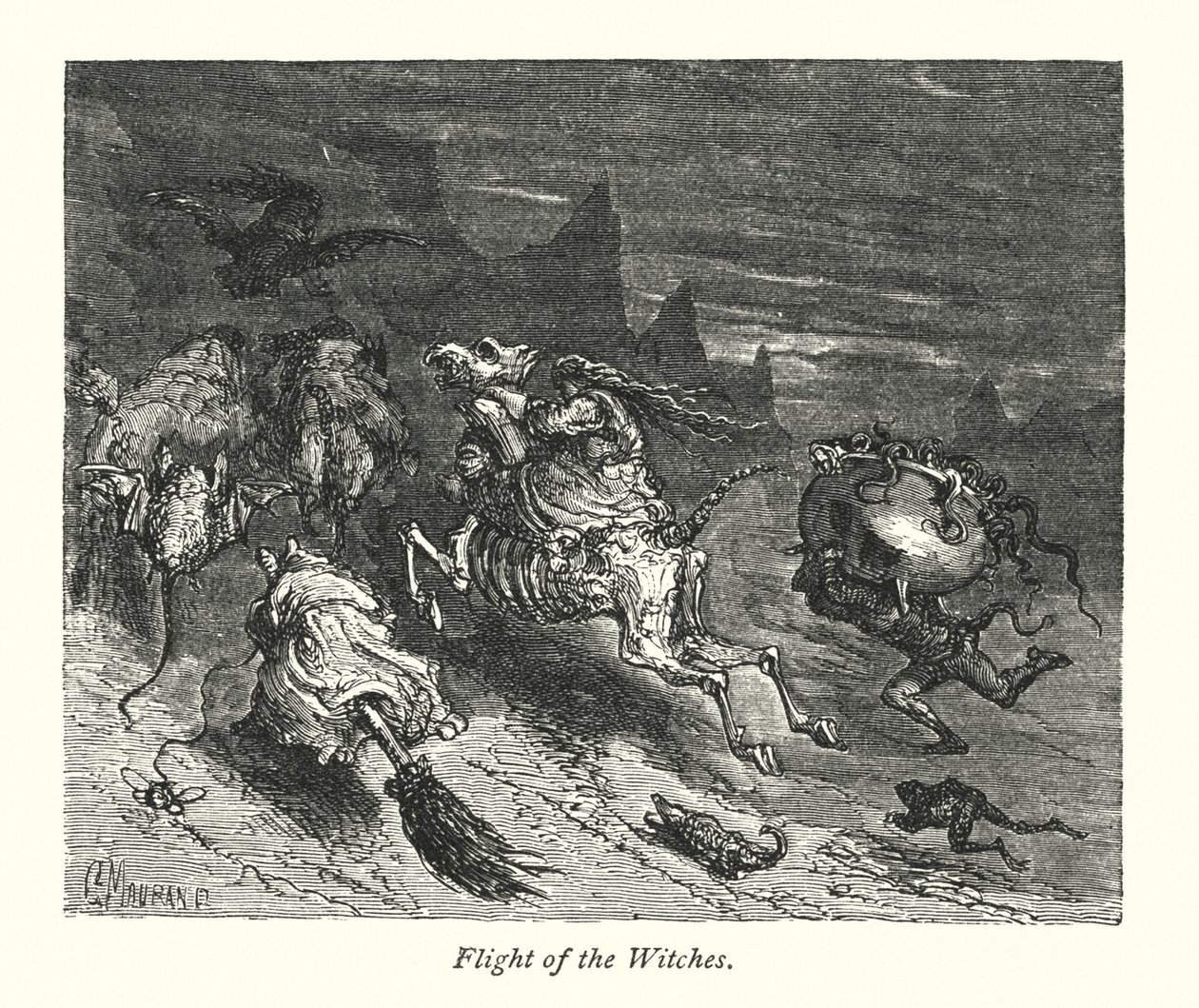 Heksenes flugt (kobberstik) af Gustave Dore