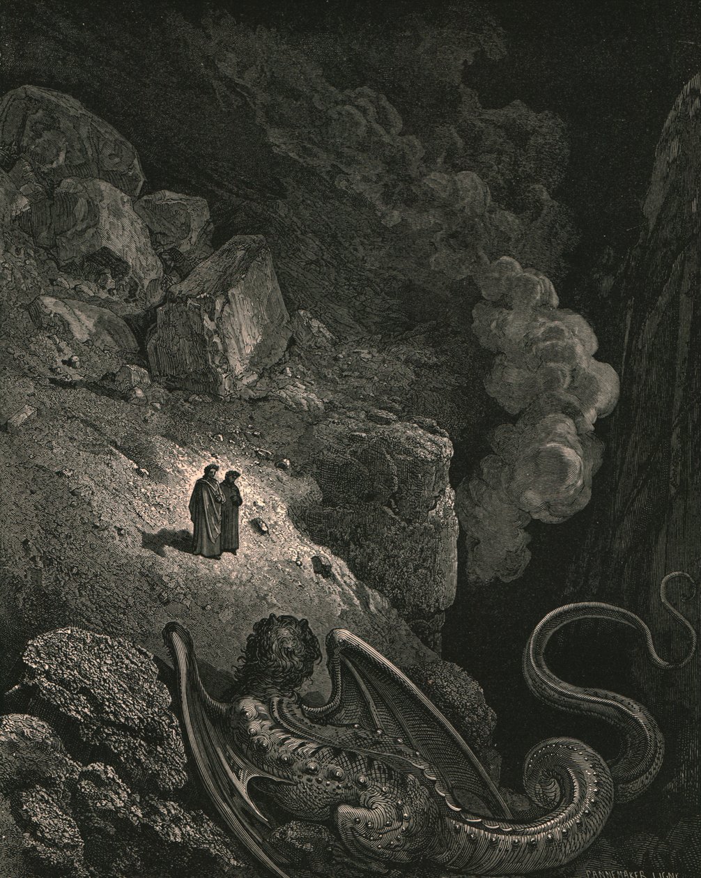 Umiddelbart dukkede det billede af svindler op, omkring 1890. af Gustave Dore