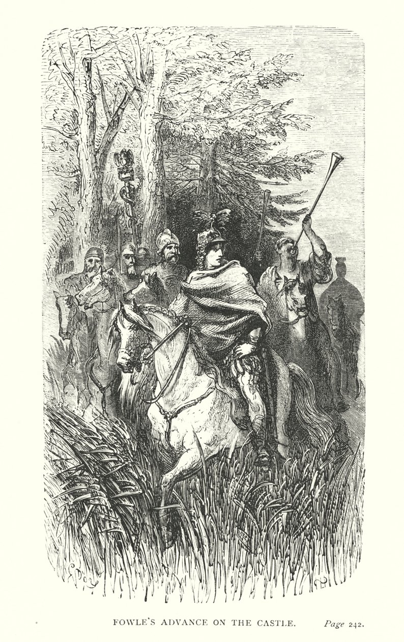 Fowles fremrykning mod slottet (kobberstik) af Gustave Dore