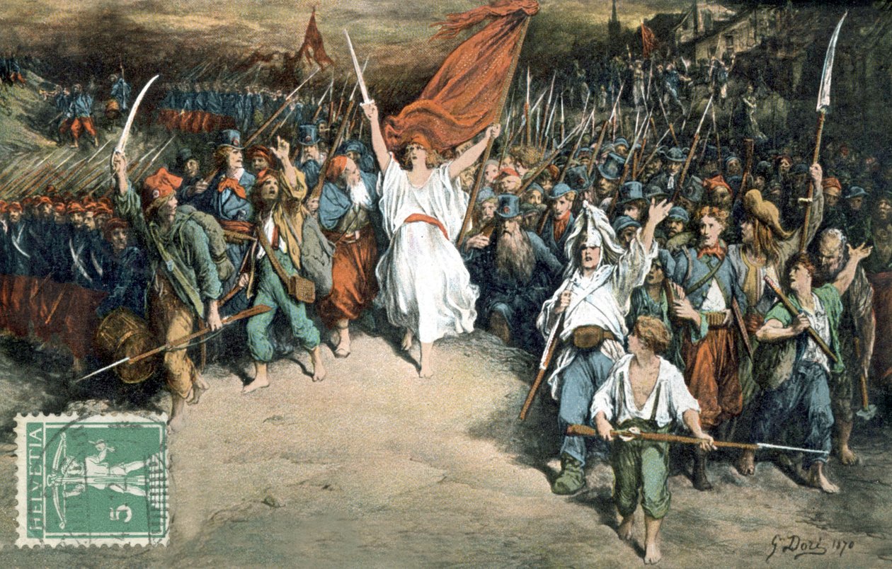 Den franske republik fører det franske folk til kamp mod preusserne, tegning af Gustave Dore (1870), Postkort af Gustave Dore