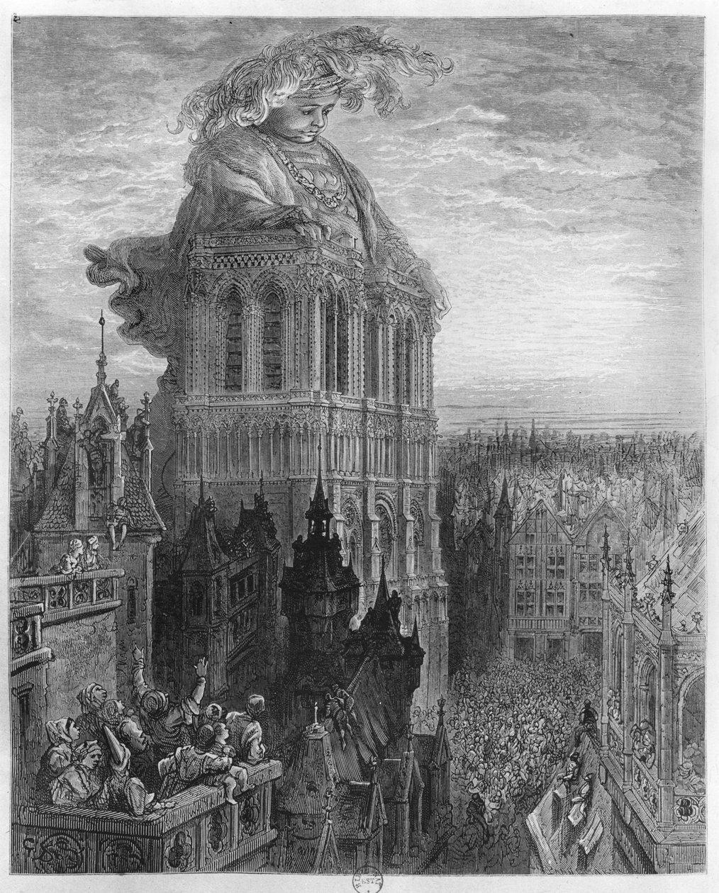 Gargantua på tårnene i Notre-Dame i Paris, illustration fra 