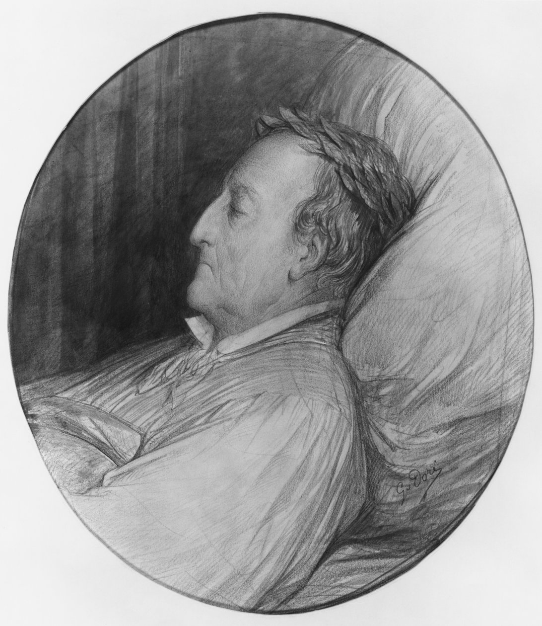 Gioacchino Rossini på sit dødsleje, 1868 (kul og gouache højdepunkter på papir) af Gustave Dore