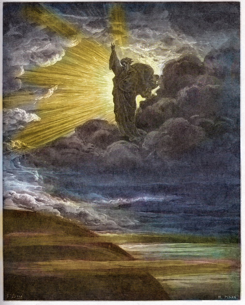 Gud skaber lys - Skabelsen af lys - Det Gamle Testamente (1. Mosebog) - Skabelsen af lys - indgravering i "The Bible illustree" af Gustave Dore (1832-1883) - Indgravering fra "The Dore Bible" af Gustave Dore