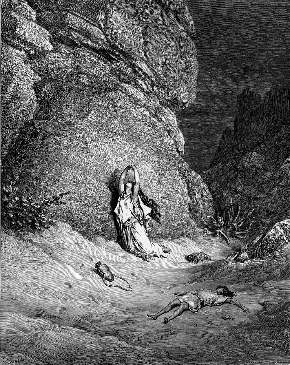 Hagar og Ismael, gravering af Doré. - Bibel af Gustave Dore