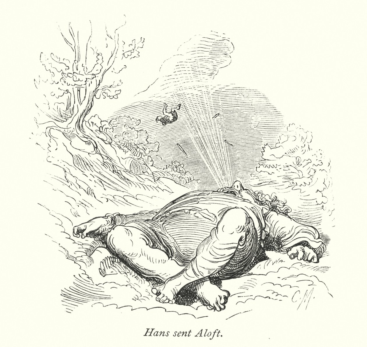 Hans sendt til vejrs (kobberstik) af Gustave Dore