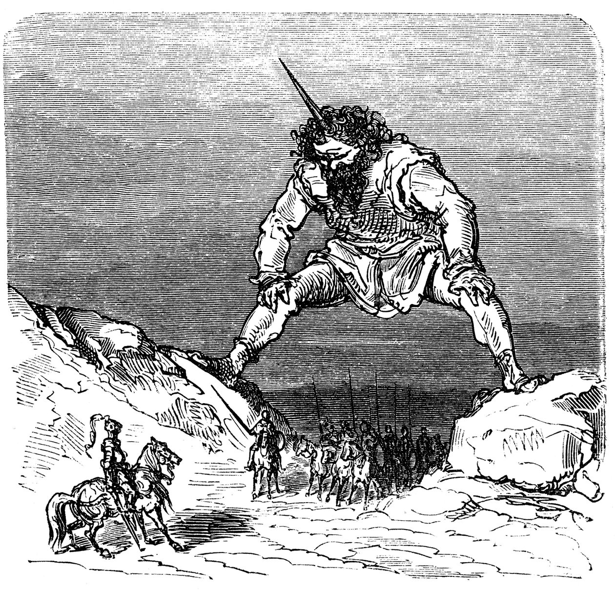 Illustration af Gustave Dore (1832-1883) til Ernest Lepines bog "La legende de Croquemitaine" (1863) - En kæmpe, der minder om Gulliver -. af Gustave Dore