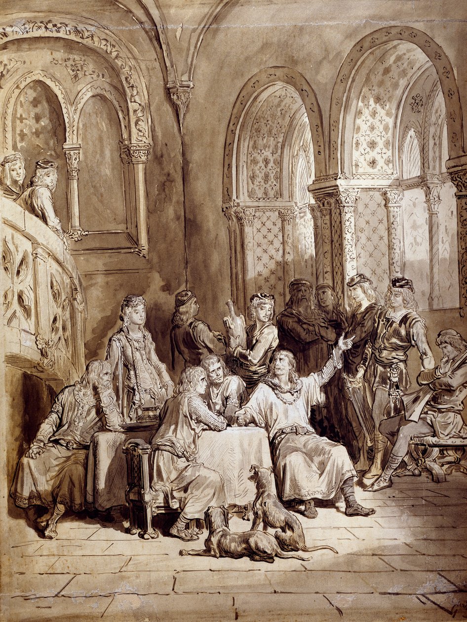 Illustration til serien af digte, Idylls of the King af Albert Tennyson (1809-1892), gravering af Gustave Dore