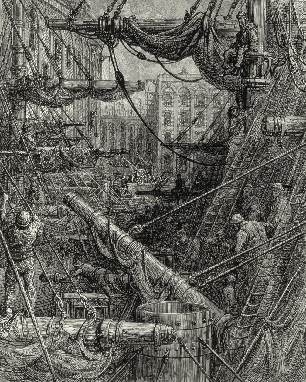 I London Docks. Gravering: Gustave Doré. Fra: "London - A Pilgrimage", tekst af W. B. Jerrold, indgraveret C. Maurant, 1872. af Gustave Dore