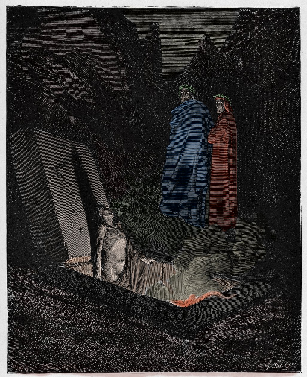 Inferno, Canto 10: Farinata degli Uberti henvender sig til Dante, illustration fra "Den guddommelige komedie" af Dante Alighieri, 1885 af Gustave Dore