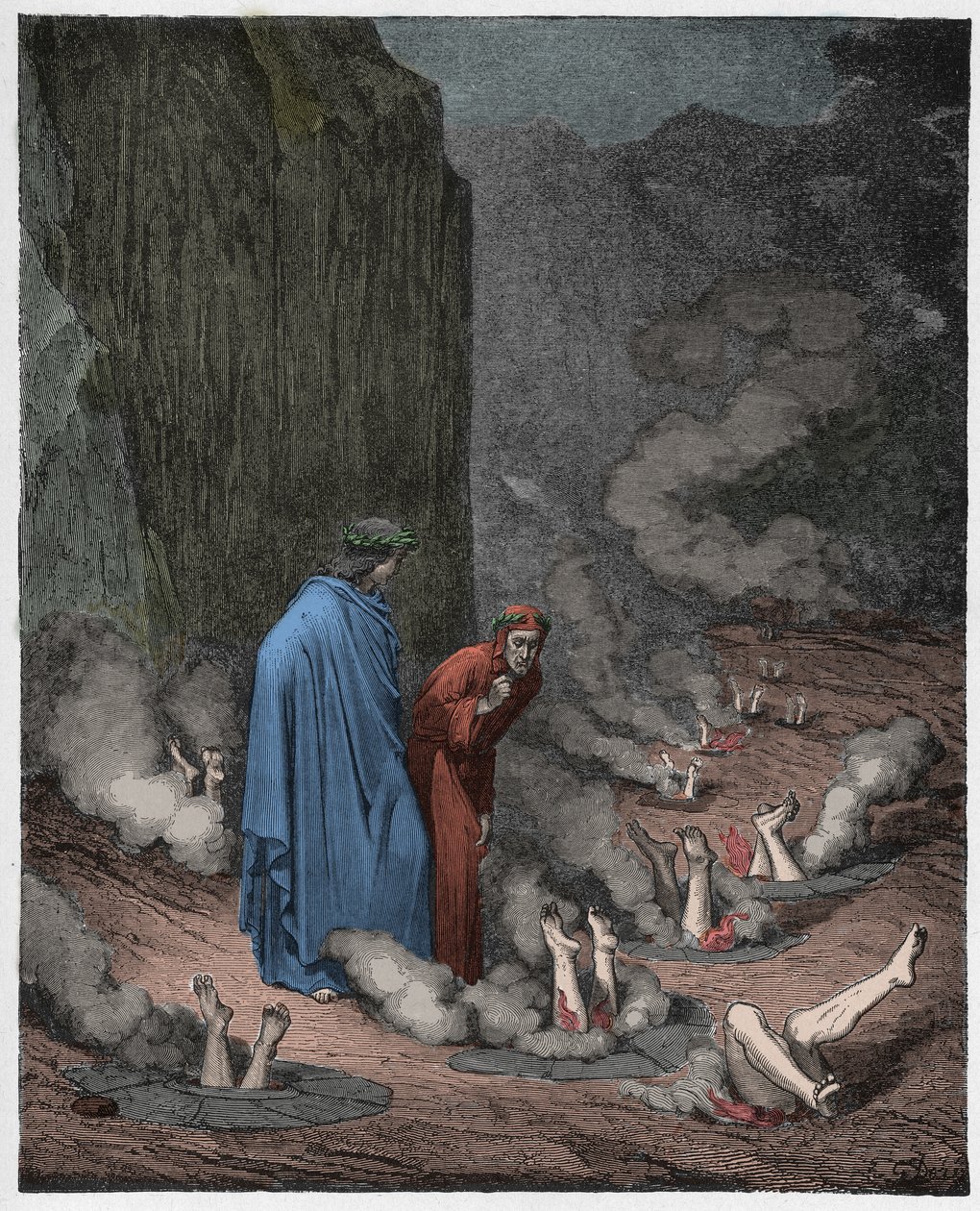 Inferno, Canto 19: Dante irettesætter pave Nicholas III af Gustave Dore