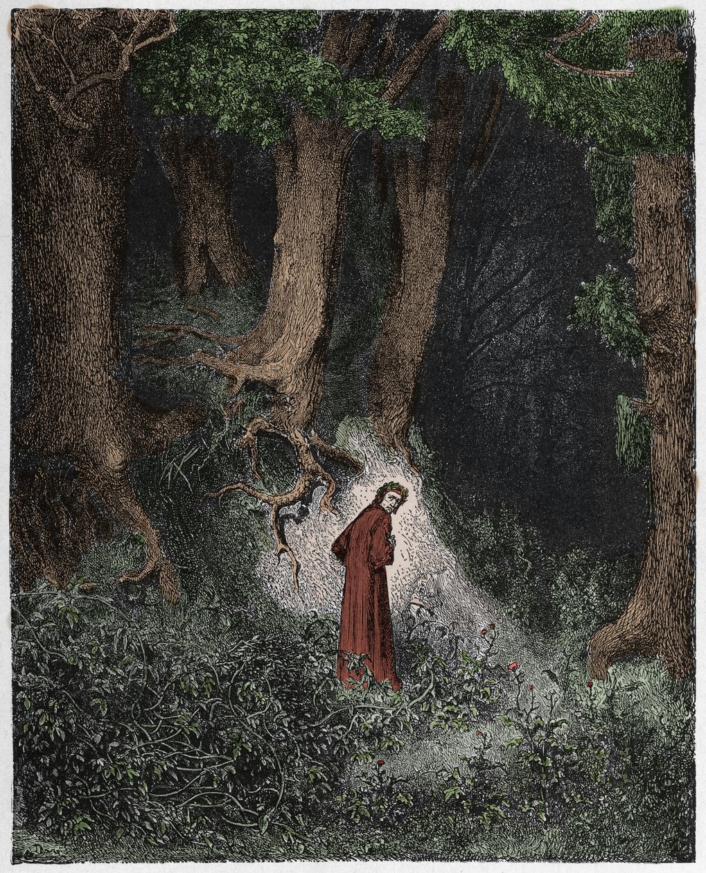 Inferno, Canto 1: Dante i den vilde skov, illustration fra "Den guddommelige komedie" af Dante Alighieri, 1885 af Gustave Dore