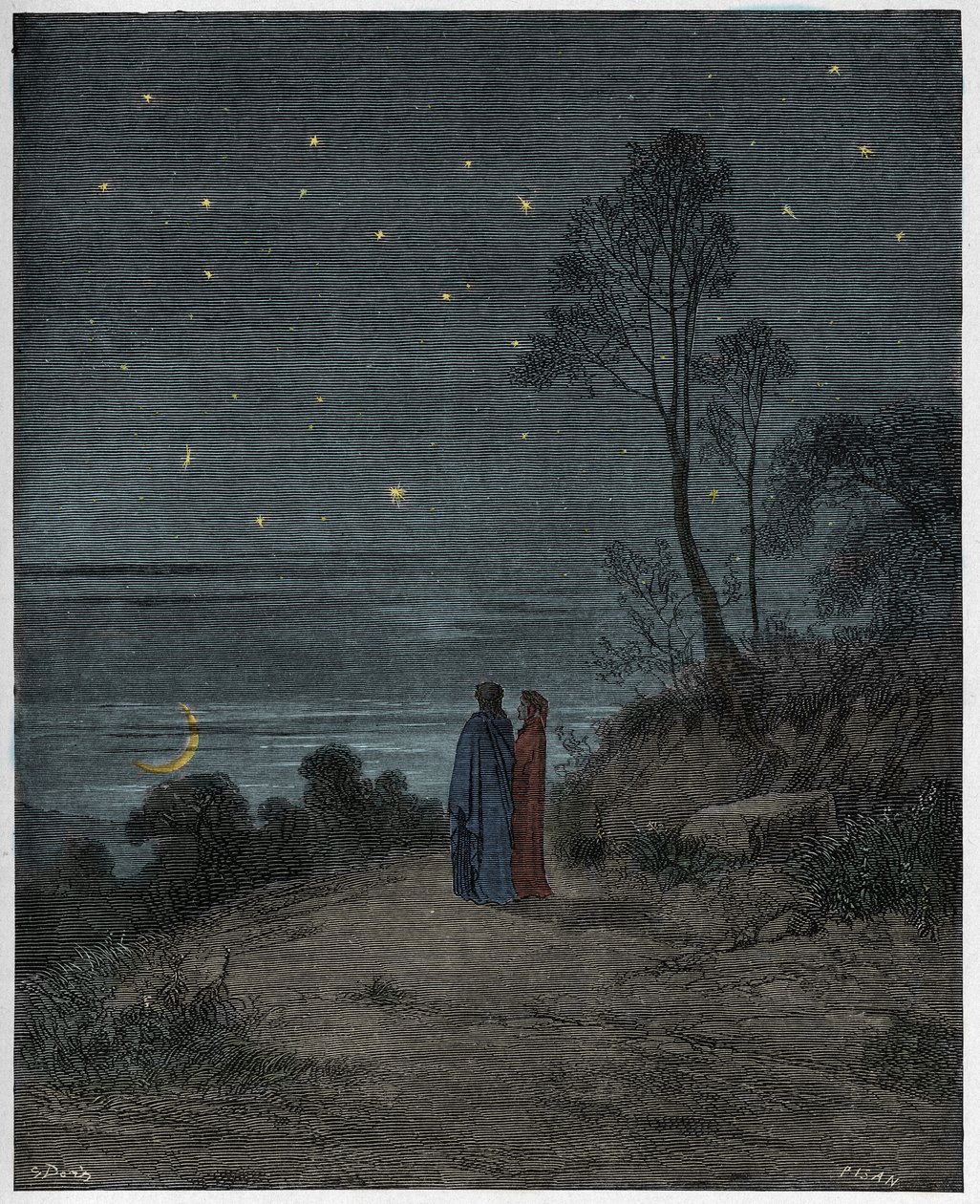 Inferno, Canto 2: Den første nats mørkere himmel, illustration fra "The Divine Comedy" af Dante Alighieri, 1885 af Gustave Dore