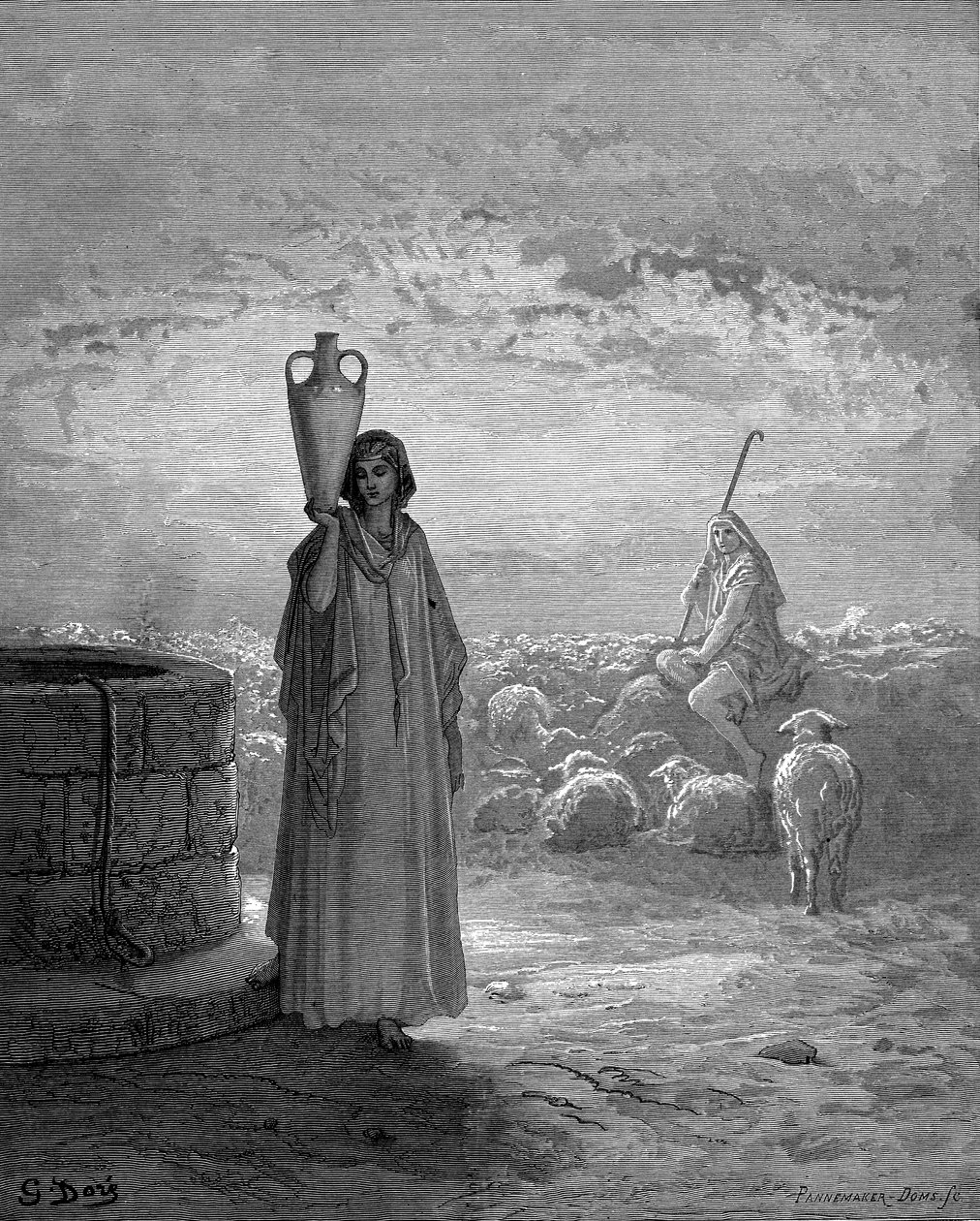 Jakob, der holder Labans hjorde, ser Rachel ved brønden, 1866 af Gustave Dore