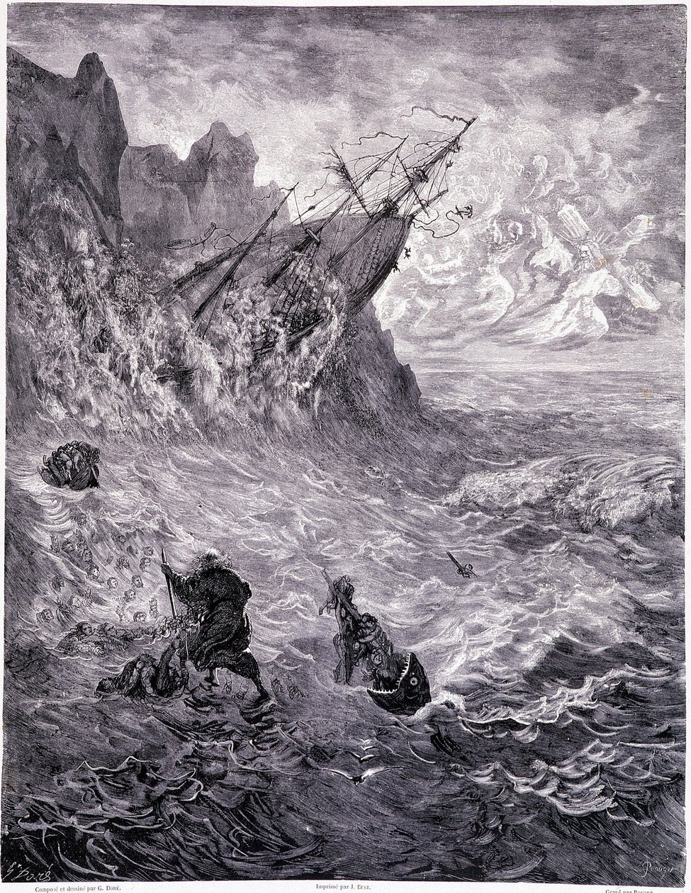 Jeg krydser havene... plade X - Illustration af Gustave Dore (1832-1883), til La legende du Jeif wandering af Pierre Dupont, udgave Librairie du Magasin Picturesque, Paris 1862 af Gustave Dore