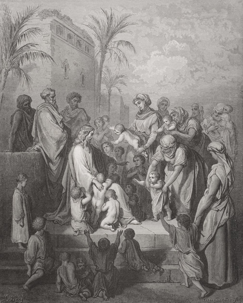 Jesus velsigner børnene, illustration fra Dore