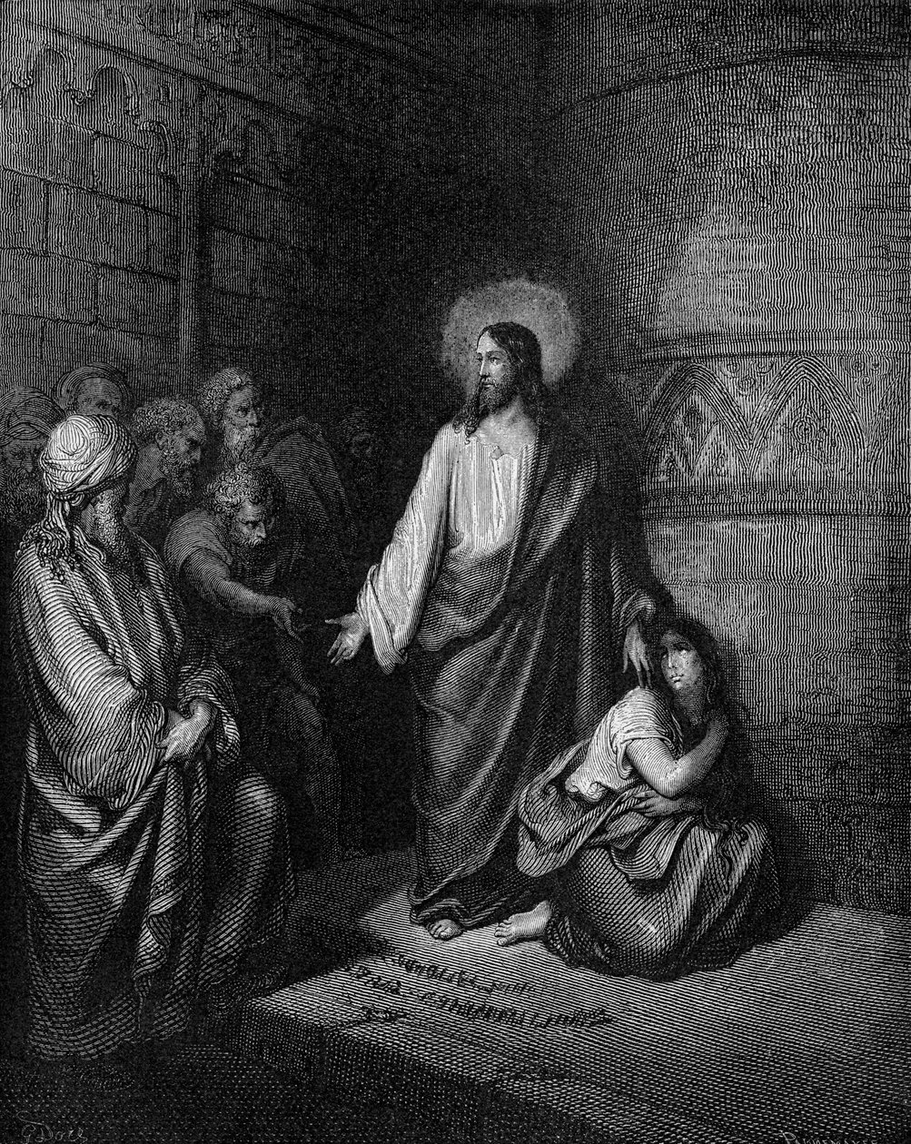 Jesus og kvinden taget i utroskab af Gustave Dore