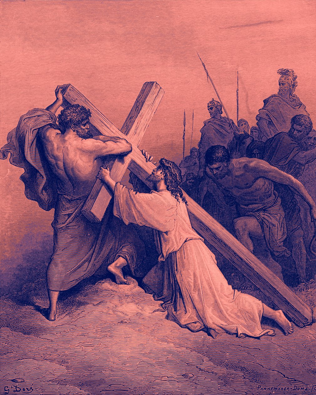 Jesus falder under korset - Bibelen af Gustave Dore