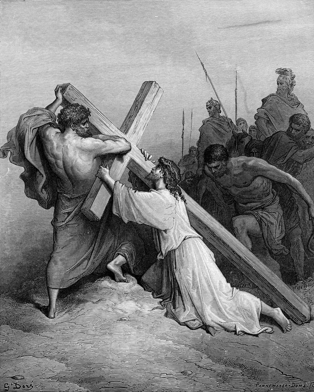Jesus falder under korset - Bibelen af Gustave Dore